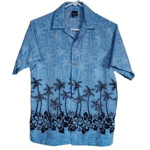 Sideout Hawaiian Tropical Blue Button Down Short Sleeve Shirt like NEW Boys Med